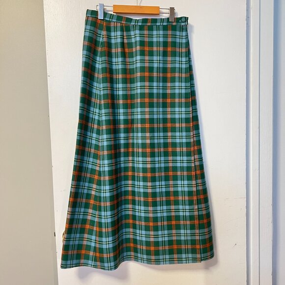 Irish Tartan Midi Maxi Skirt Wrap Style Plaid Ireland Colours Vintage - Picture 2 of 6